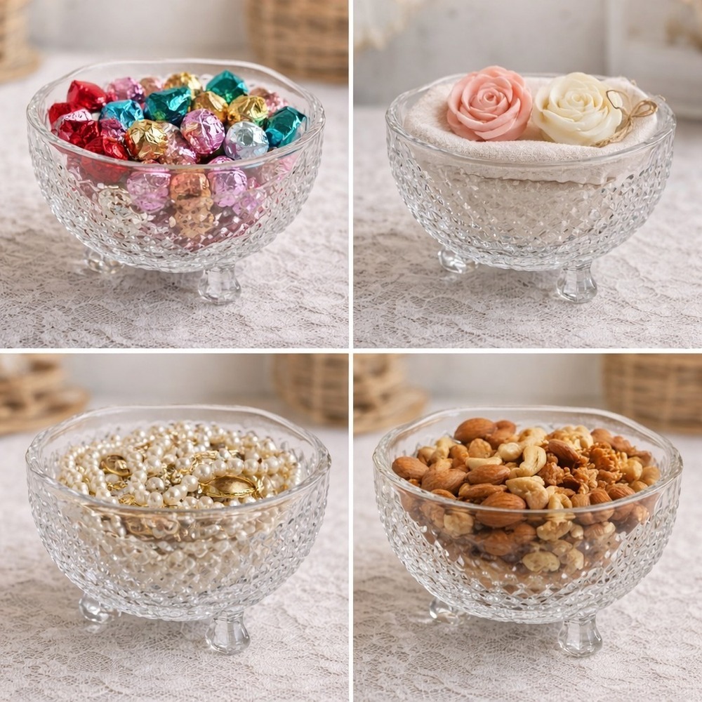 Vintage Pressed Glass Bowl Scalloped Rim 3 Footed Candy Dish CottagecoreVintage